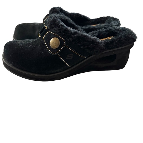 NWOT Skechers Black Suede Faux Fur Clogs VTG 90’s Rave Y2K chunky SZ 7.5 - Picture 12 of 12
